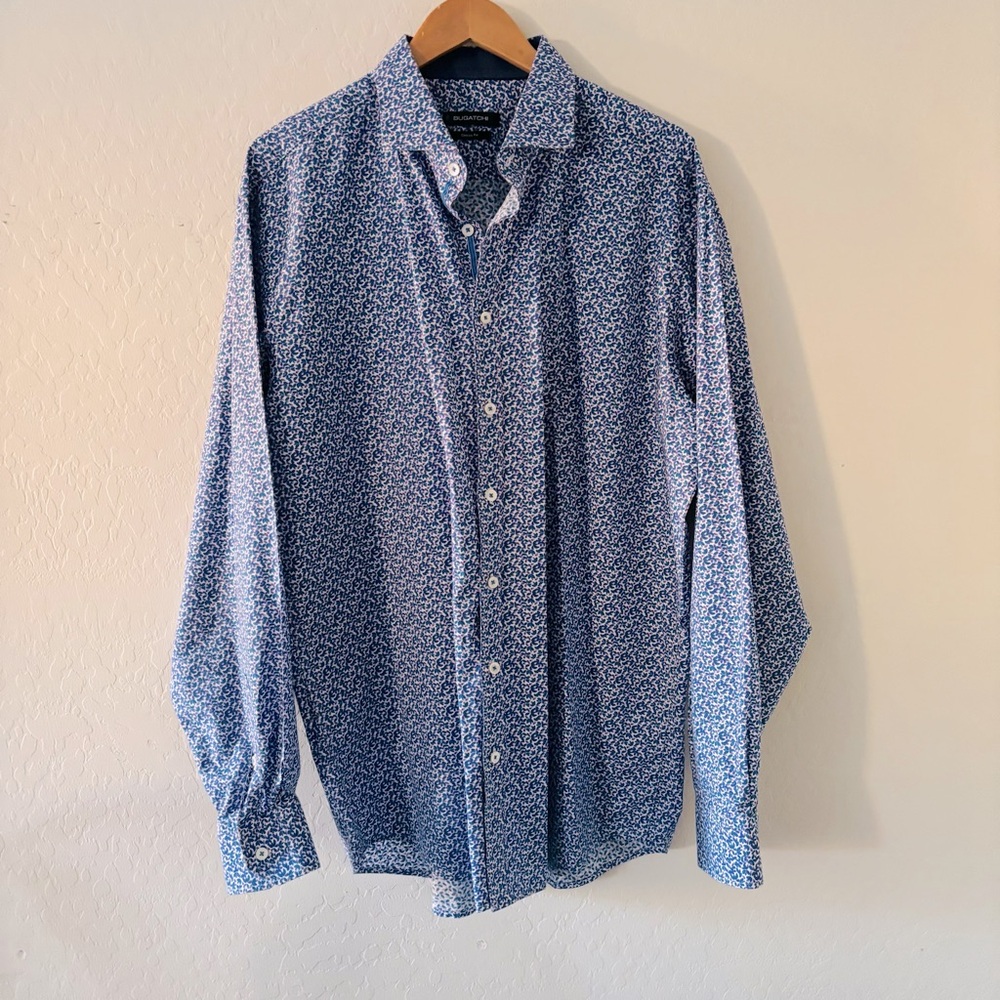 Bugatchi Men's Button Down Blue Patterned Shirt S… - image 1